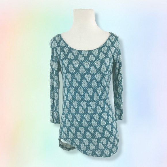 Anthropologie Postmark‎ Teal Pocket Front Polka Dot Floral Printed Top Size XS - Picture 1 of 4